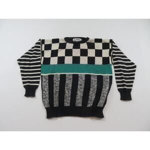 Bjorn Borg Sweater Made in England, Cotton, Geometric, White Black Sz L 1980s